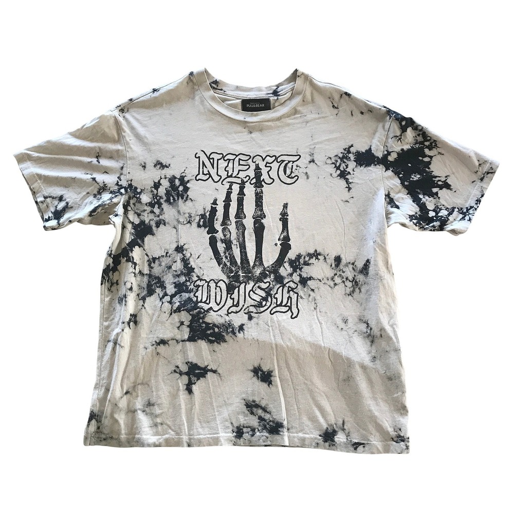 Pull&Bear Next Wish Skeleton Hand Tie Dye Graphic T-Shirt Mens Small Black White